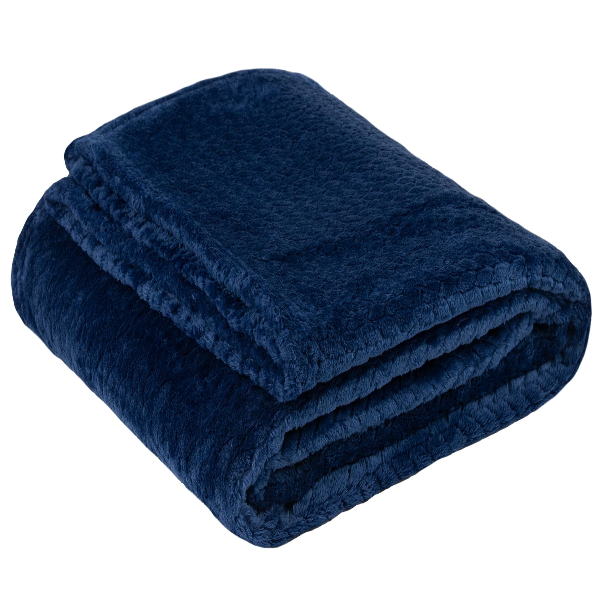 24 Pack of Bulk Wholesale 60”L x 50”W Chenille 250 GSM Throw Blankets for Fall, Winter, Spring, Summer, Beds, Couches, Loveseats and Pets in Navy Blue
