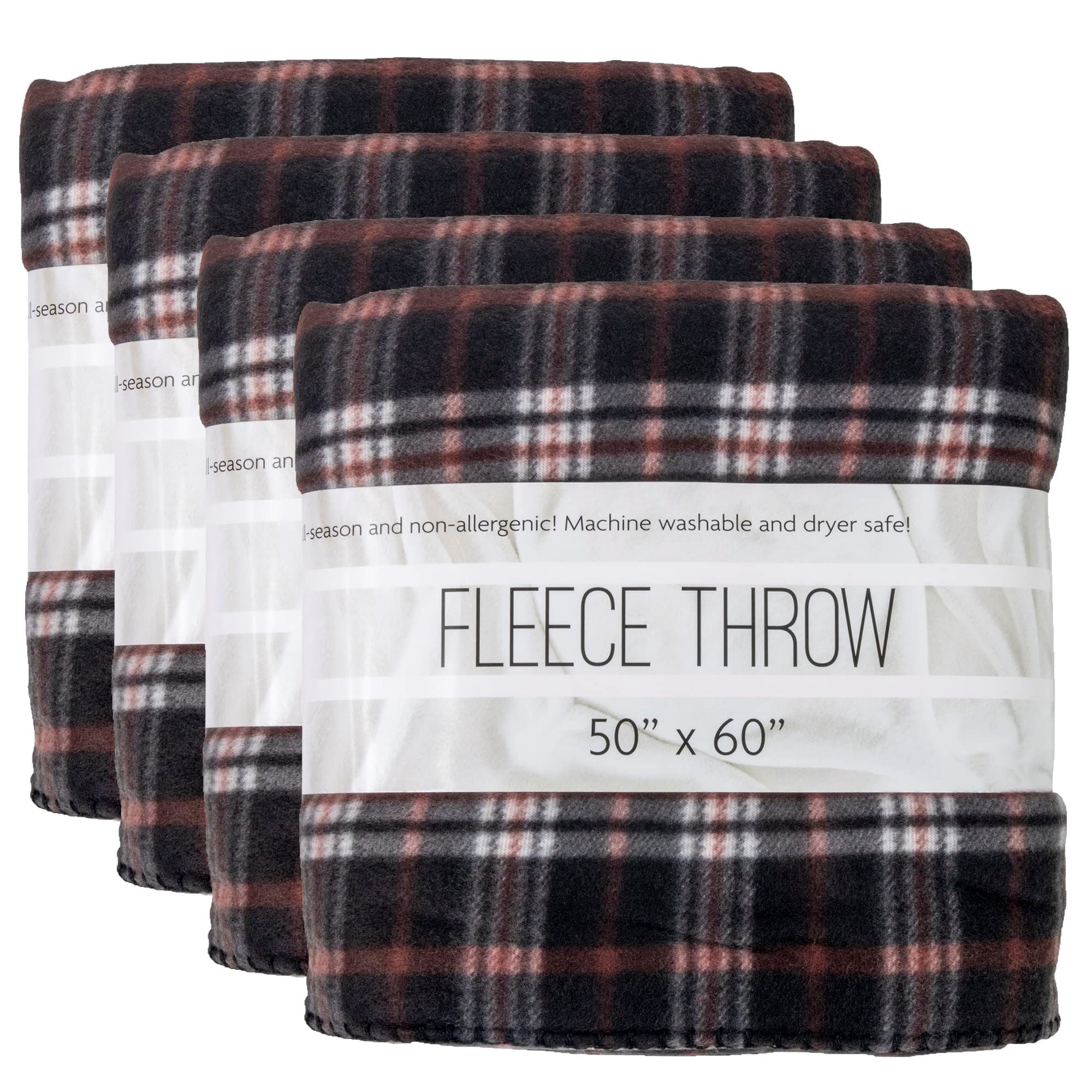 24 pack Trail maker 60”L x 50”W Plaid Color Fleece Throw Blankets in Brown Plaid