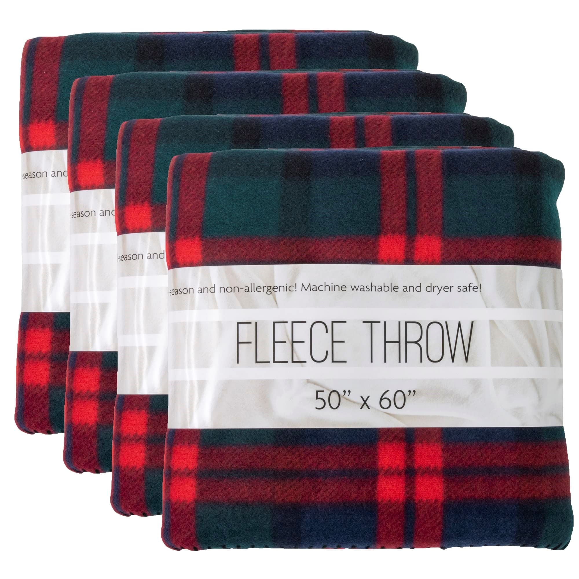 24 Pack of Bulk Wholesale 60”L x 50”W Plaid Color Fleece Throw