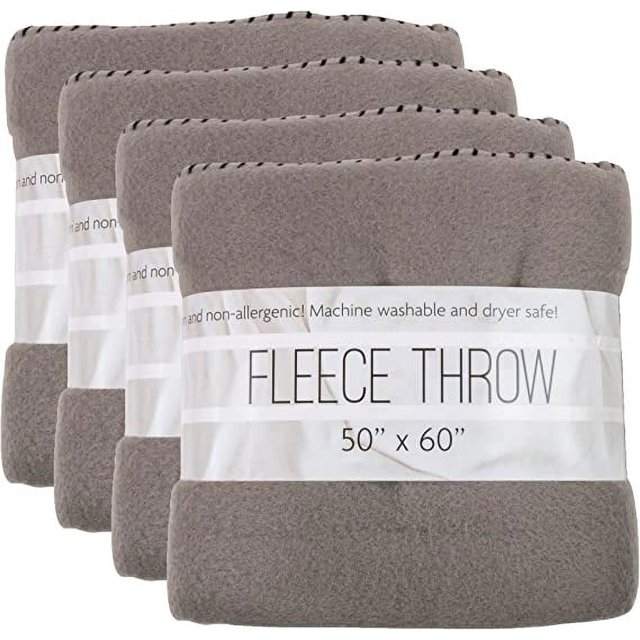 24 Pack of Bulk Wholesale 60”L x 50”W Solid Color Fleece Throw Blankets