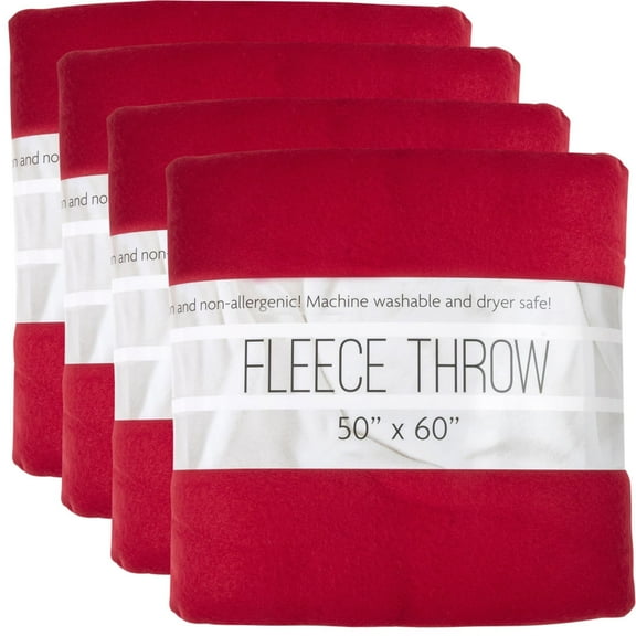 24 pack Trail maker 60”L x 50”W Solid Color Hypoallergenic Fleece Throw Blankets in Red