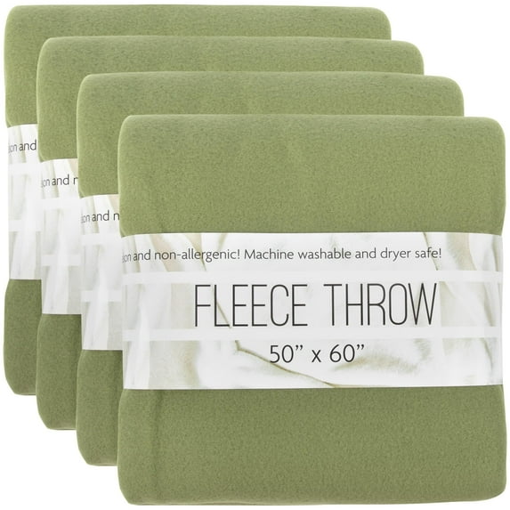 24 pack Trail maker 60”L x 50”W Solid Color Hypoallergenic Fleece Throw Blankets in Moss Green