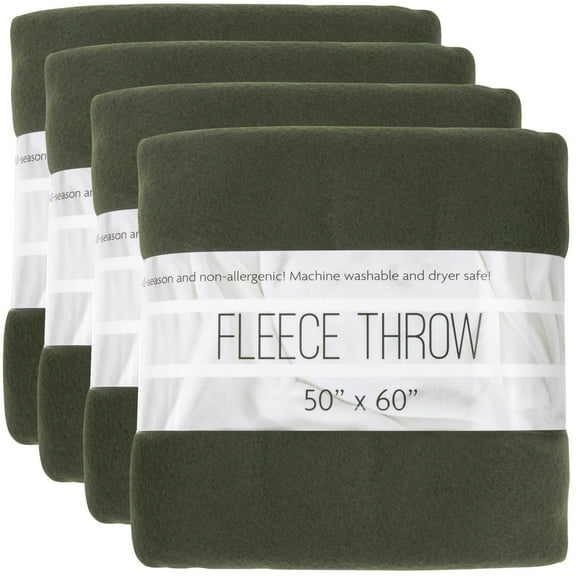24 pack Trail maker 60”L x 50”W Solid Color Hypoallergenic Fleece Throw Blankets in Dark Green