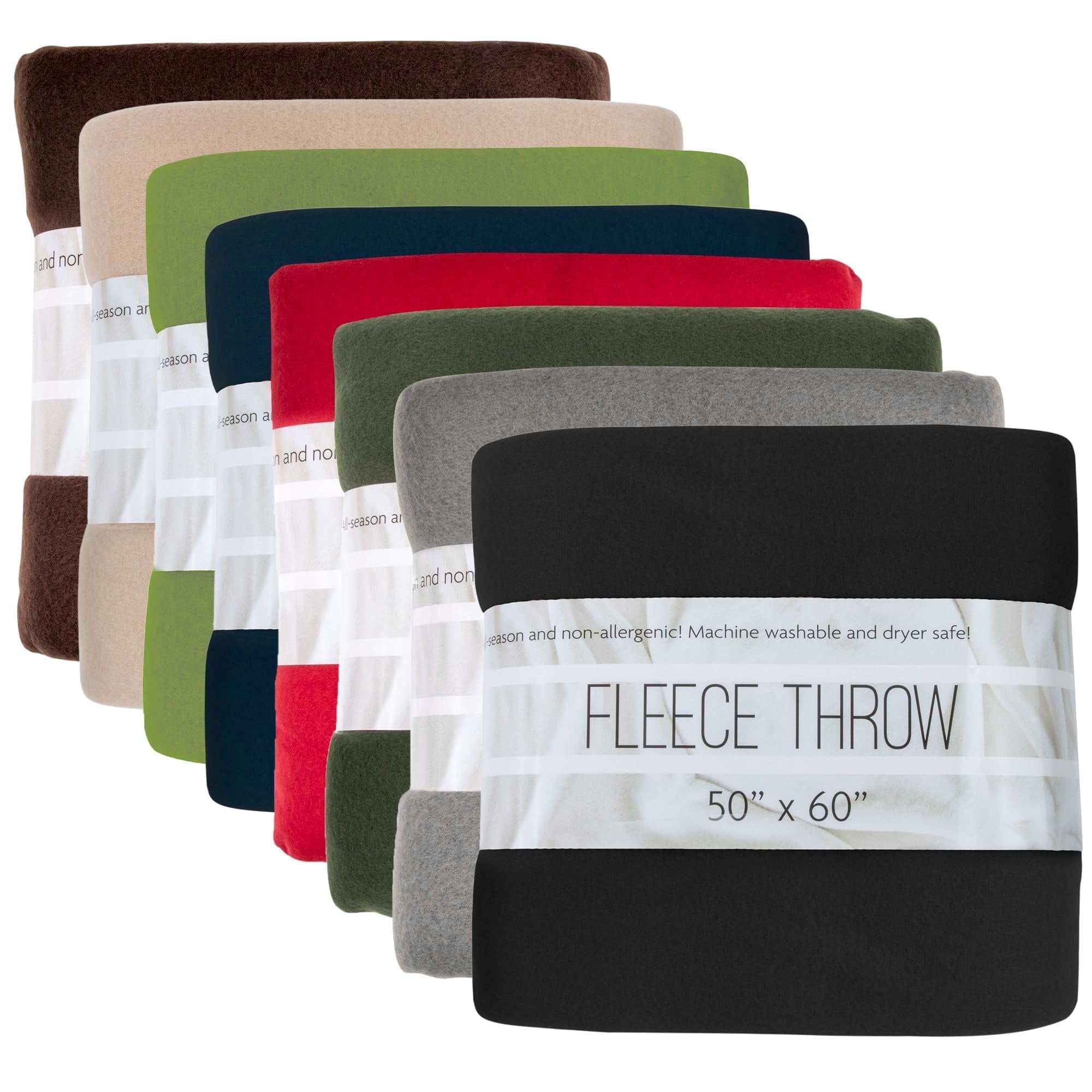 24 pack Trail maker 60”L x 50”W Solid Color Hypoallergenic Fleece Throw Blankets in Assorted Colors