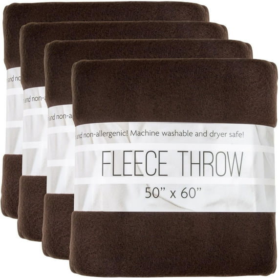 24 pack Trail maker 60”L x 50”W Solid Color Hypoallergenic Fleece Throw Blankets in Brown