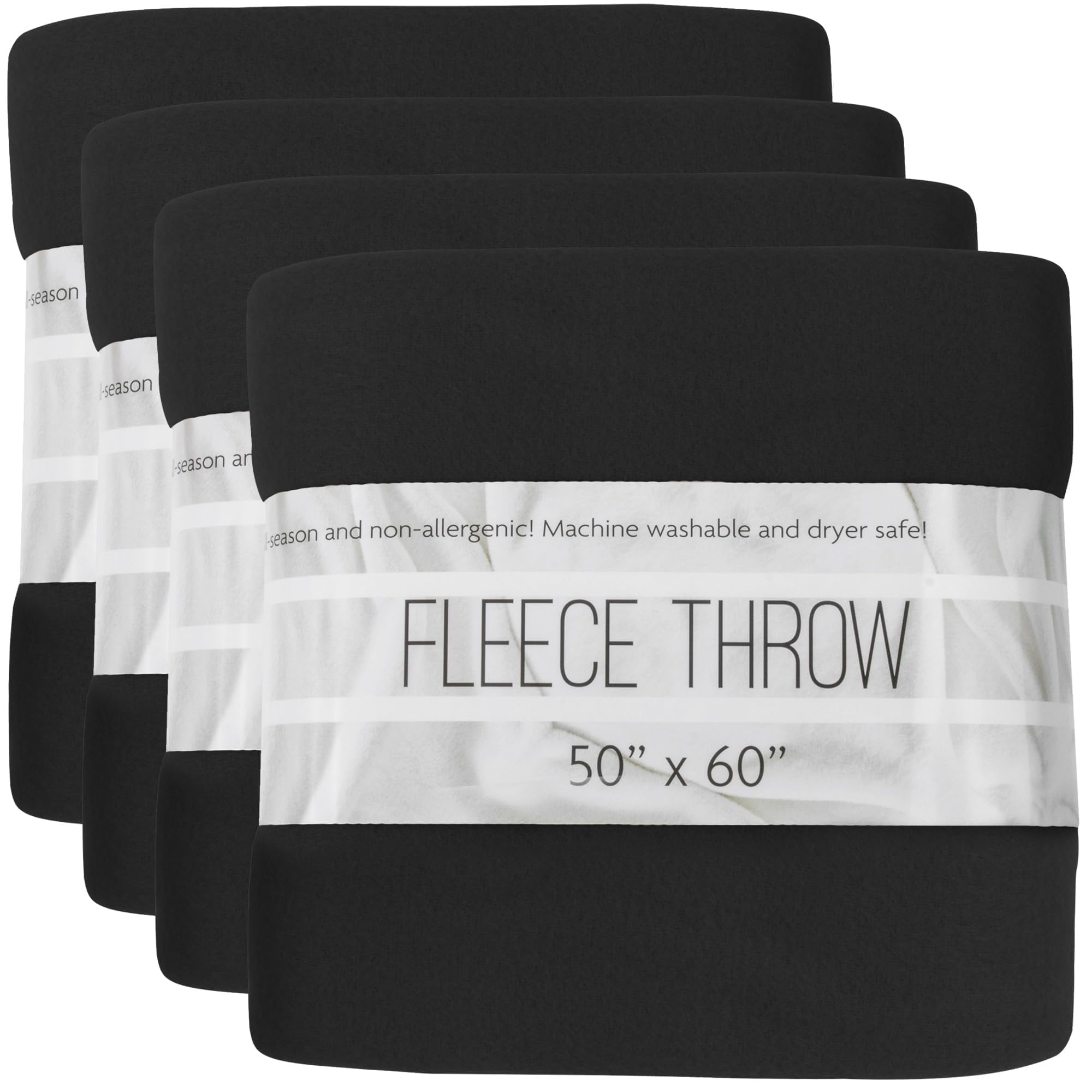24 pack of Trail maker 60”L x 50”W Solid Color Hypoallergenic Fleece Throw Blankets in Black