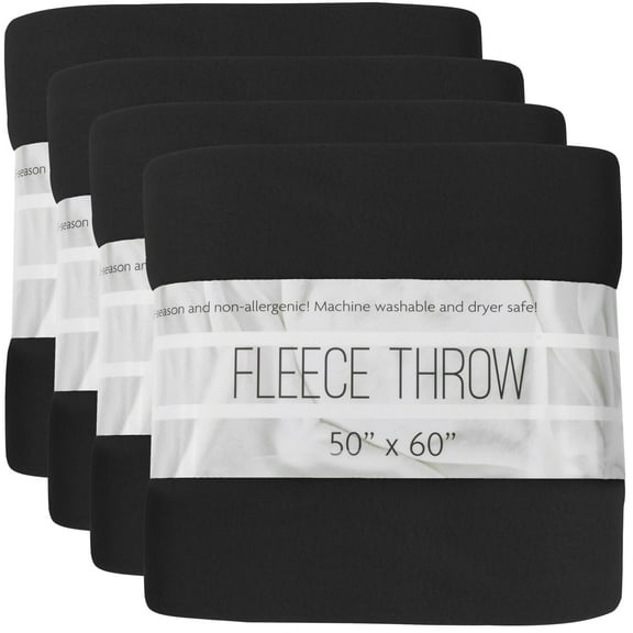 24 pack of Trail maker 60”L x 50”W Solid Color Hypoallergenic Fleece Throw Blankets in Black