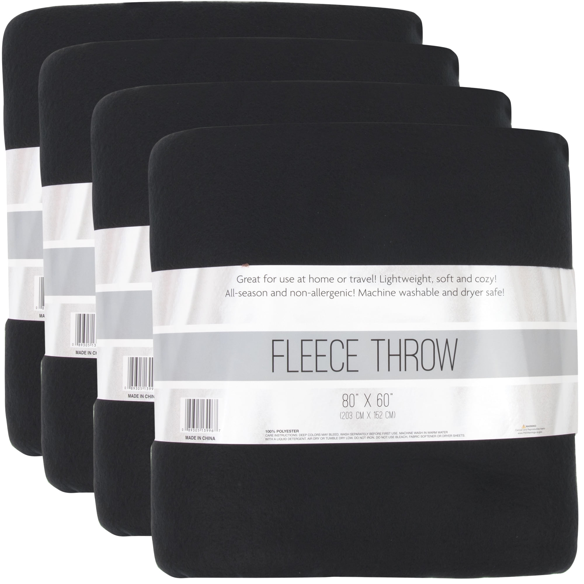 24 Pack of Bulk Wholesale 80"L x 60"W Solid Color Fleece Throw Blankets for Fall, Winter, Spring, Summer, Men, Women, Children, Homeless, Charity Donation Drives in Black