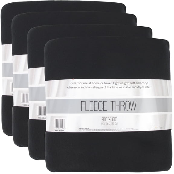 24 Pack of Bulk Wholesale 80"L x 60"W Solid Color Fleece Throw Blankets for Fall, Winter, Spring, Summer, Men, Women, Children, Homeless, Charity Donation Drives in Black