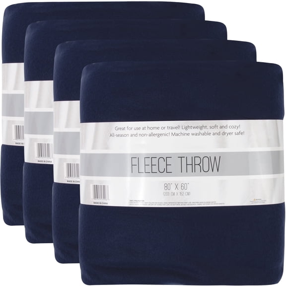 24 pack of Trail maker 80"L x 60"W Solid Color Fleece Throw Blankets in Navy Blue