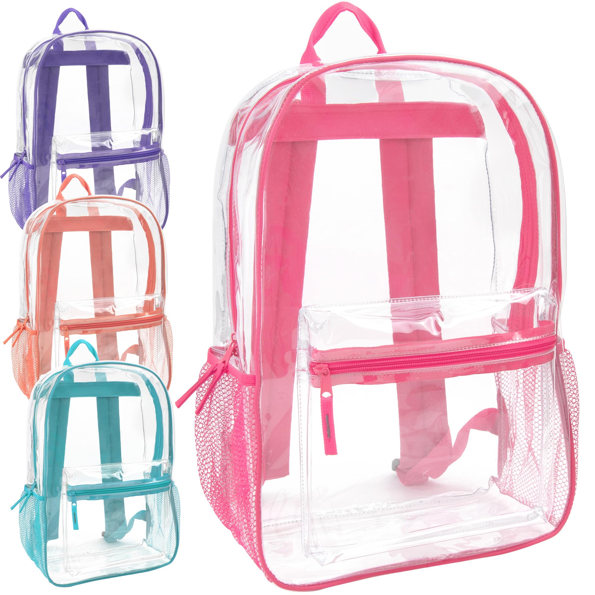 24 Pack Clear 17 Inch Heavy Duty Stadium Approved Backpacks Transparent with Color Trim Front and Side Pockets Walmart