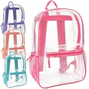 24 Pack of Bulk Wholesale Heavy Duty 17 Inch Clear Transparent Color Trimmed Stadium Approved Backpack in Assorted Brights Pack