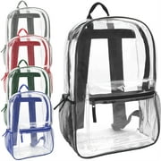 24 Pack of Bulk Wholesale Heavy Duty 17 Inch Clear Transparent Color Trimmed Stadium Approved Backpacks in Assorted Pack