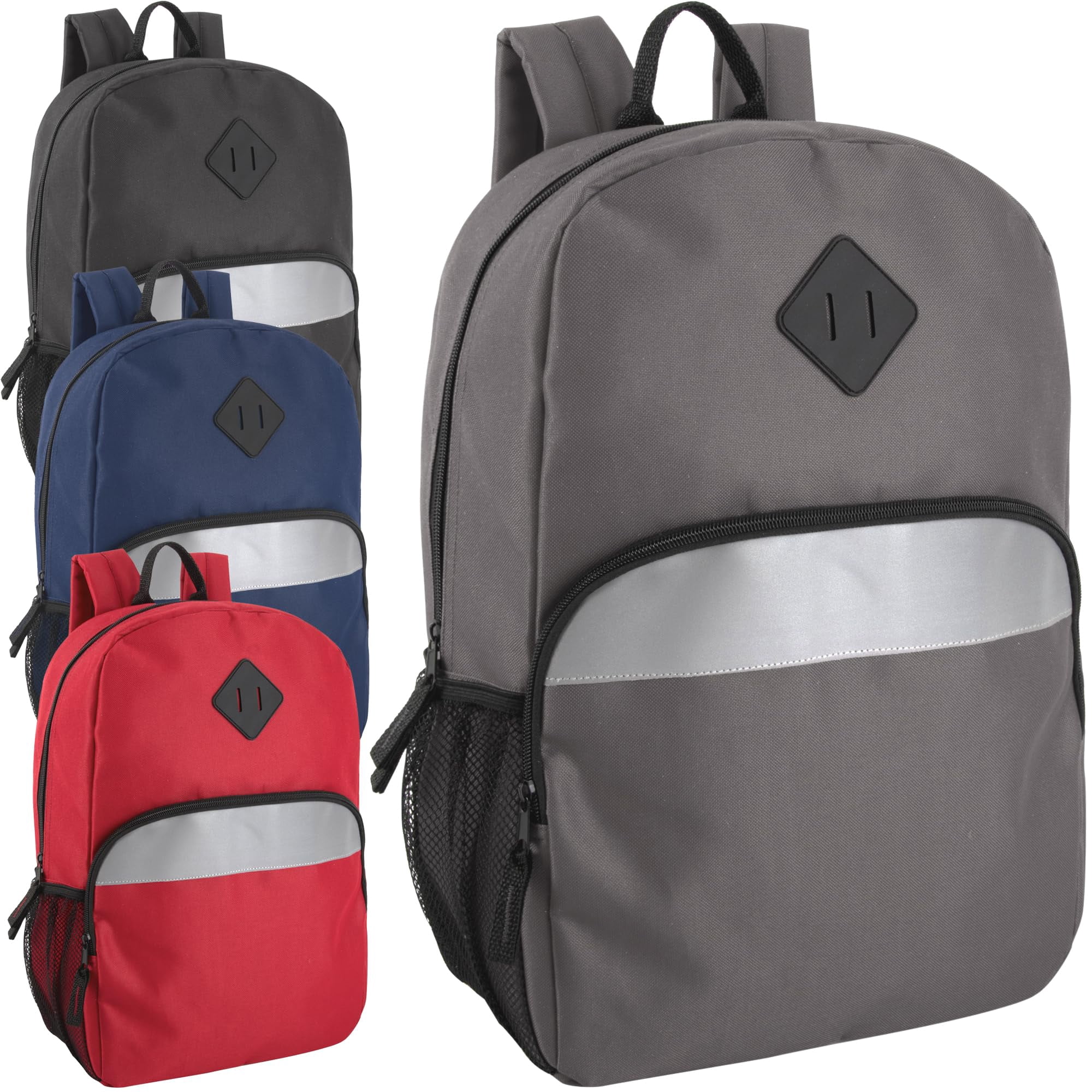 24 Pack of Classic Solid Color & Reflective Multipocket Backpacks for Commuting and Traveling in 4 Color Pack
