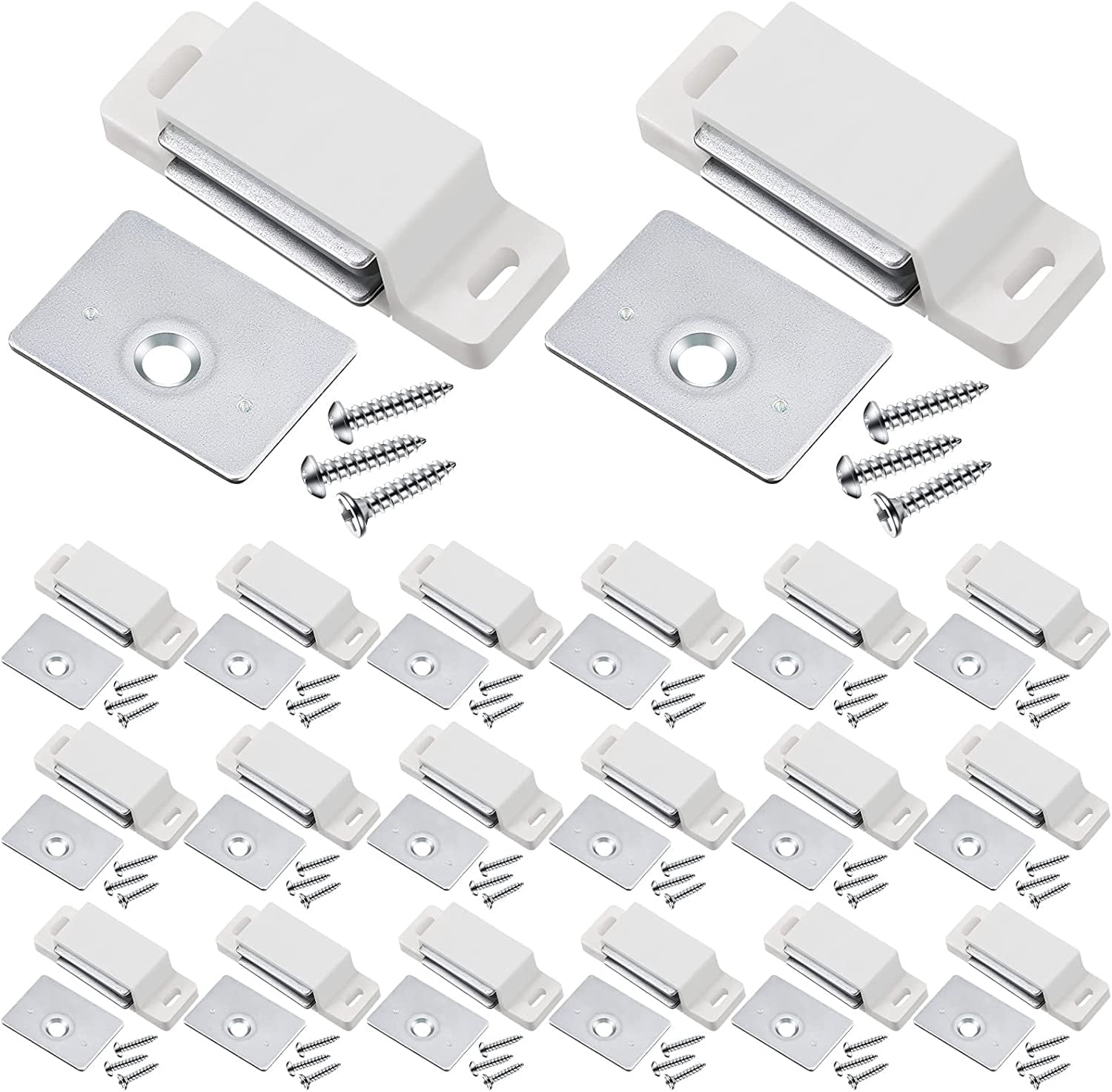 24 Pack Cabinet Magnets Magnetic Door Catch 15lb Single Zinc Cabinet Magnets Catch with Strong Magnetic for Kitchen Closures Cupboard Wardrobe Closet Drawer Latch Door Closer (White)