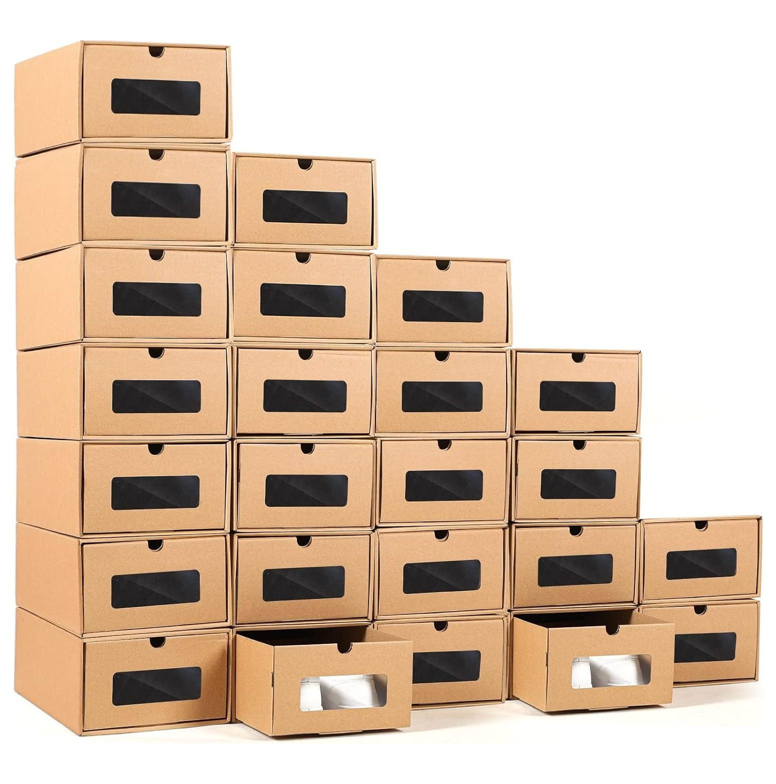 24 Pack Cardboard Shoe Storage Boxes 13.8 x 9.3 x 5.3 Inches Stackable