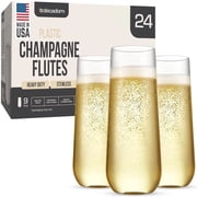 DECADORN 24 Pack Stemless Plastic Champagne Flutes Disposable Clear 9 oz, Shatterproof BPA-Free, Reusable Made In USA.