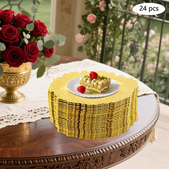 24 Pack Charger Plates, 13" Round Plastic Reef Plate Chargers with Flora Reef Design for Wedding Dinner Party Decoration