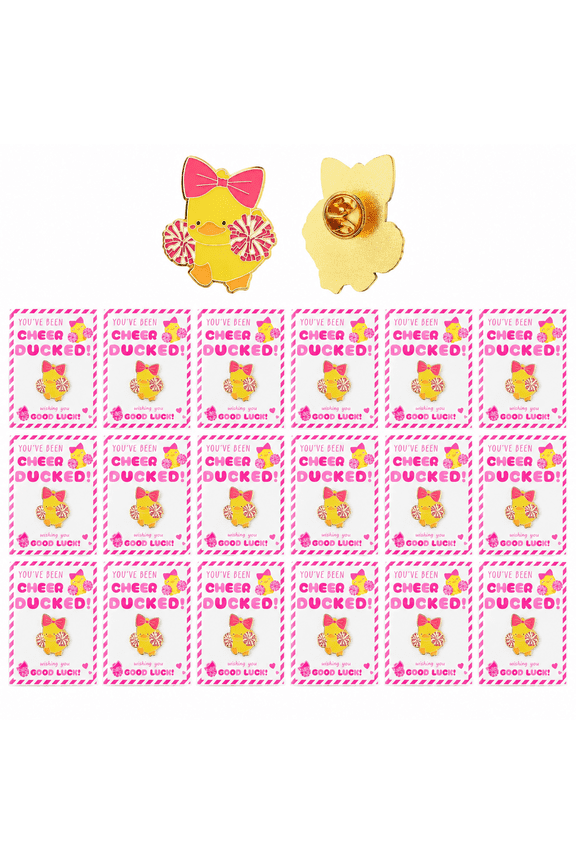 24 Pack Cheer Team Gifts Bulk Cheerleader Duck Pins Brooches You've Been Cheer Ducked Tags Team Inspirational Gift Accessories for Teammates