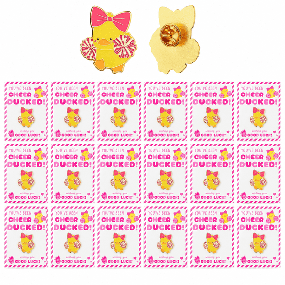 24 Pack Cheer Team Gifts Bulk Cheerleader Duck Pins Brooches You've Been Cheer Ducked Tags Team Inspirational Gift Accessories for Teammates