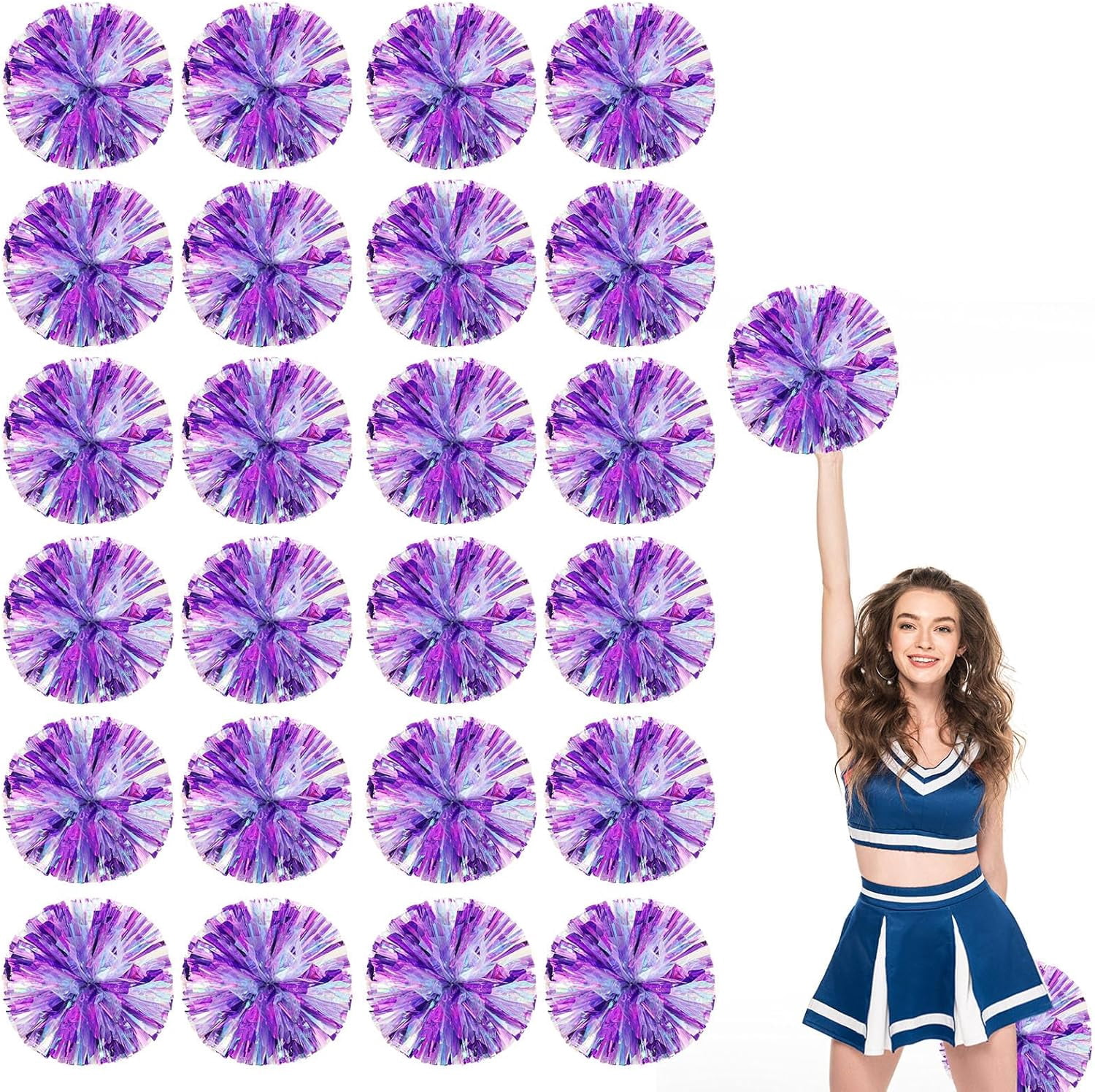 24 Pack Cheerleading pom poms,Cheer pom poms Sports Dance Cheer Plastic Pom Poms Cheerleading for Sports Team Spirit Cheering (Colorful+Blue)