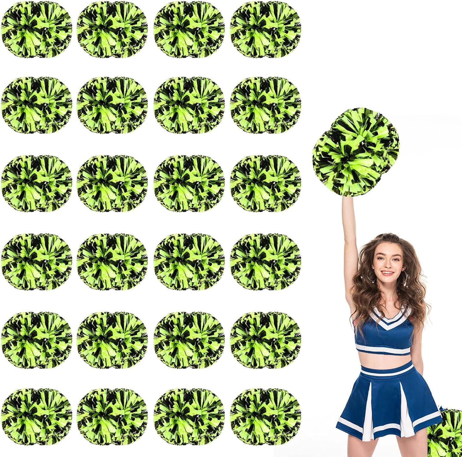 24 Pack Cheerleading pom poms,Handheld Cheer pom poms, Sports Cheer Plastic Pom Poms Cheerleading for Sports Team Spirit Cheering (Black+Green)