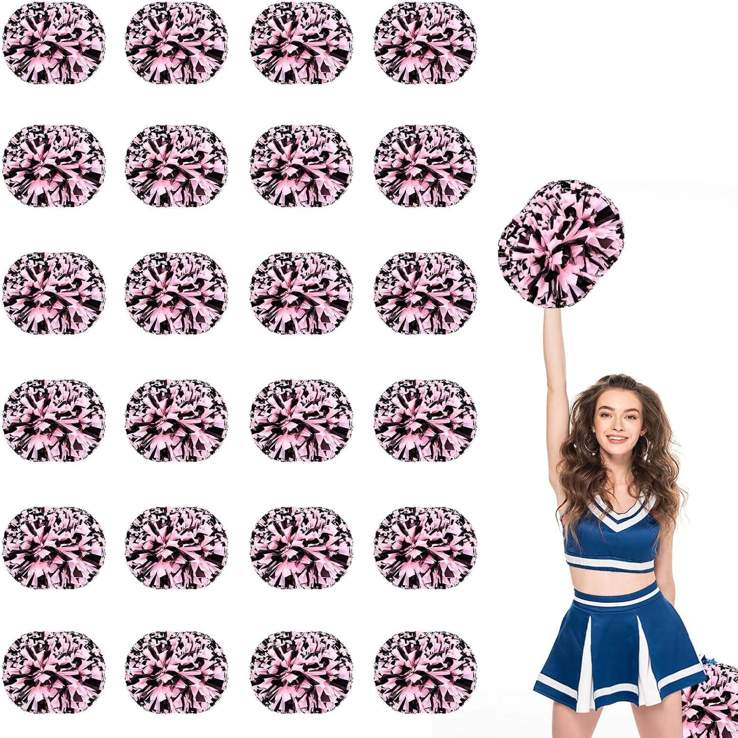 24 Pack Cheerleading pom poms,Handheld Cheer pom poms, Sports Cheer Plastic Pom Poms Cheerleading for Sports Team Spirit Cheering (Black+Green)