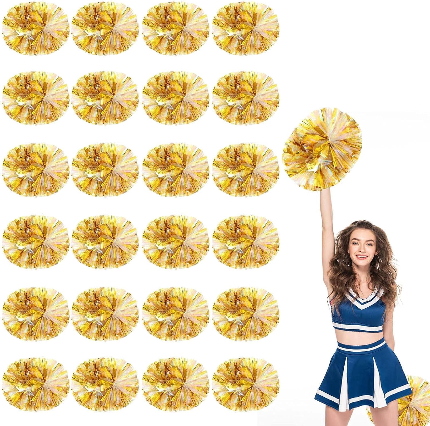 24 Pack Cheerleading pom poms,Handheld Cheer pom poms, Sports Cheer Plastic Pom Poms Cheerleading for Sports Team Spirit Cheering (Colorful+Blue)