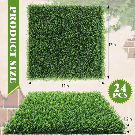 24 Pack Chicken Nesting Box Pads 12"x12"x1.2" Washable Nesting Pads for Chickens Thick Artificial Grass Turf Mats Mat Accessories Liners for Hen Coop and Pet Garden Lawn Indoor Outdoor