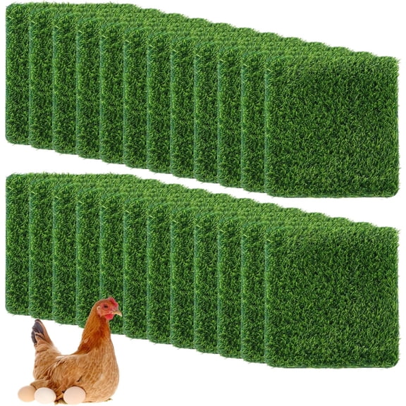 24 Pack Chicken Nesting Box Pads, Washable Artificial Turf Mats, Reusable Fake Grass Beddings for Chicken Coops, Indoor/Outdoor Green Rugs for Poultry and Home Dcor, 12x12-inch