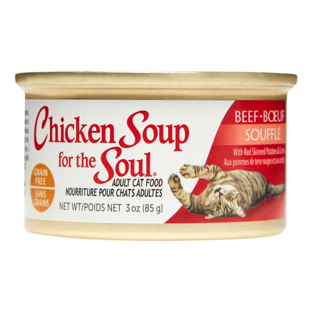 (24 Pack) Chicken Soup For The Soul Grain-Free Wet Cat Food, Beef Souffle, 3 oz
