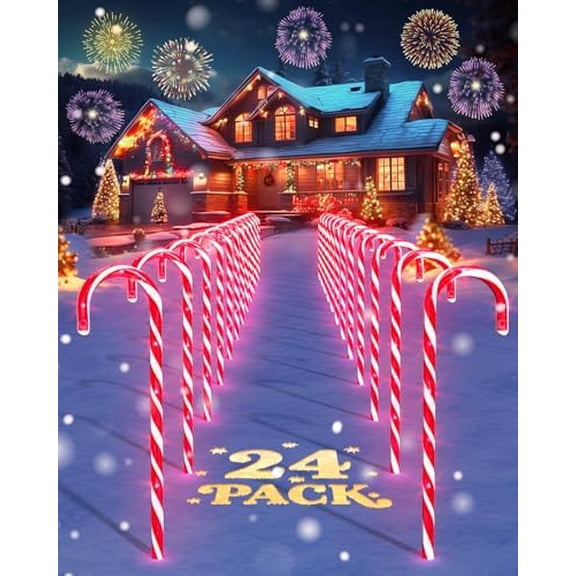 24 Pack Christmas Candy Cane Pathway Lights, 17'' Outdoor Christmas Decorations Pathway Markers Lights for Indoor & Outdoor Holiday Party Patio Yard Lawn, Driveway, Walkway Decor