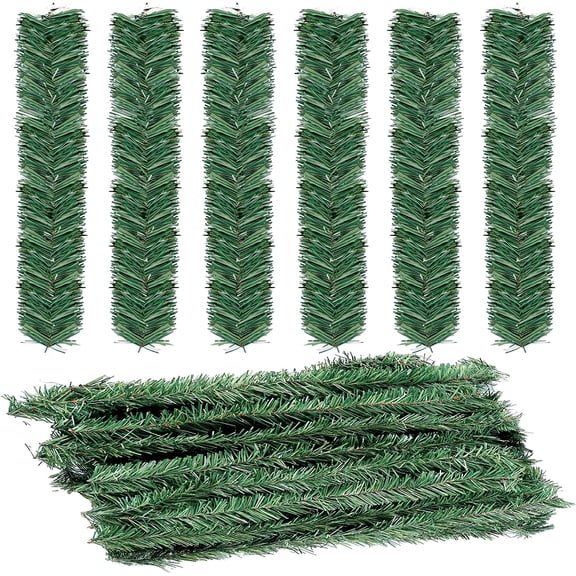 24 Pack Christmas Garland Ties Artificial Pine Needles Pine Greenery Stems 12inch Twist Wired Tree Branches for Christmas Holiday Decoration Craft Gift Wrapping