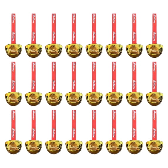 24 Pack Christmas Hanging Ornaments with Printed Ribbon,Christmas Mood-Creating Decorations for Christmas Tree Gift Decor,DIY Holiday Arrangement and Home Styling,Gold