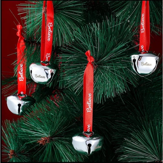 24 Pack Christmas Hanging Ornaments with Printed Ribbon,Christmas Mood-Creating Decorations for Christmas Tree Gift Decor,DIY Holiday Arrangement and Home Styling,Silver