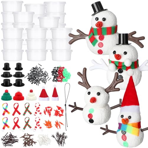 24 Pack Christmas Snowman DIY Craft 326 Pcs Build Craft Kit Christmas Decoration Air Dry Modeling Clay for Winter Party DIY Gift Indoor Outdoor Holiday Decoration(Foam Snowman)