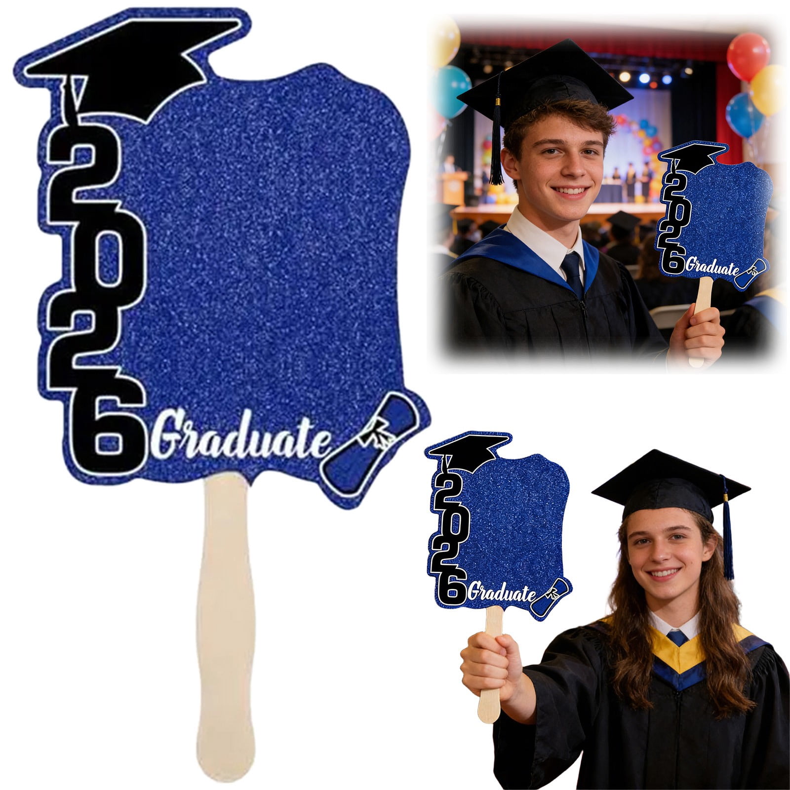 24 Pack Class Of 2026 Graduation Fans With Handle Double Sided Grad Photo Props 2026 Graduation Handheld Fans Bulk Graduation Graduation Party Keepsake High School College Senior Graduation Supplies