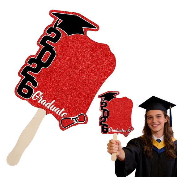 Graduation Handle 24 Pack Class of 2026 Graduation Fans with Handles, Double Sided DIY ...