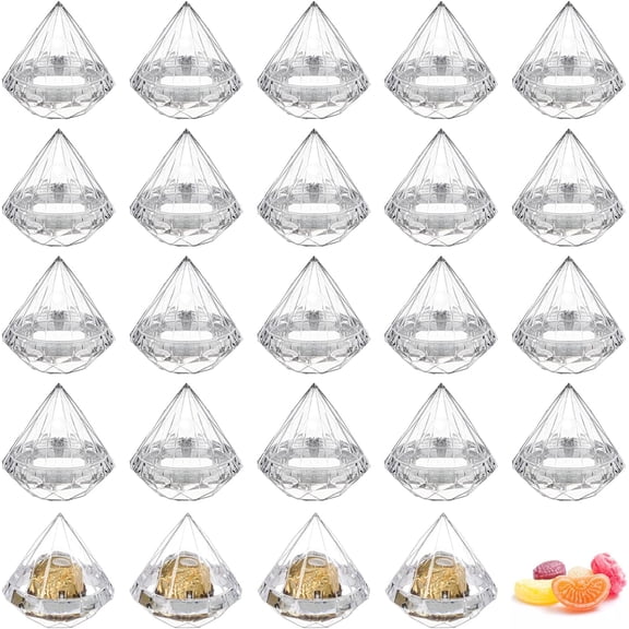 24 Pack Clear Favor Boxes, Diamond Shape Candy Boxes, 3 x 3 Inch Clear Plastic Wedding Party Favor Candy Box Gift Box for Wedding, Baby Shower, Bridal Shower, Valentines Day Party