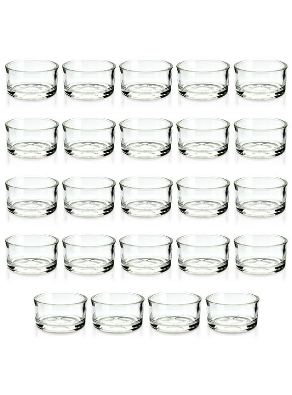 24 Pack Clear Glass Tealight Candle Holders for Table Centerpieces, Wedding Reception, Party Decorations Bulk Set, 1x2 in
