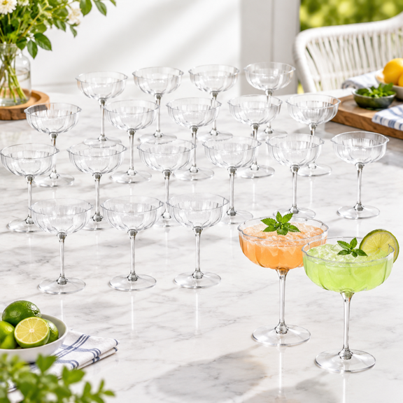 24-Pack Clear Petal Shape Plastic Martini Glasses, 7oz Disposable Coupe Cups