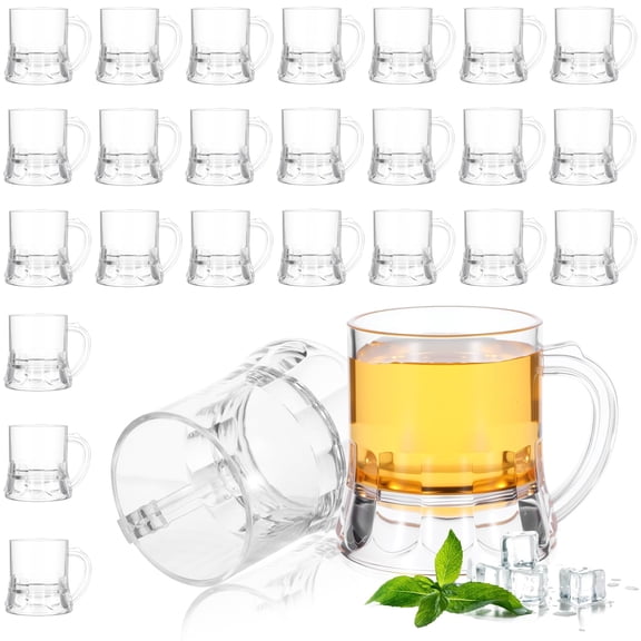 24 Pack Clear Plastic Beer Mugs 2 Oz Mini Shot Glasses Heavy Base Party Drink Cups
