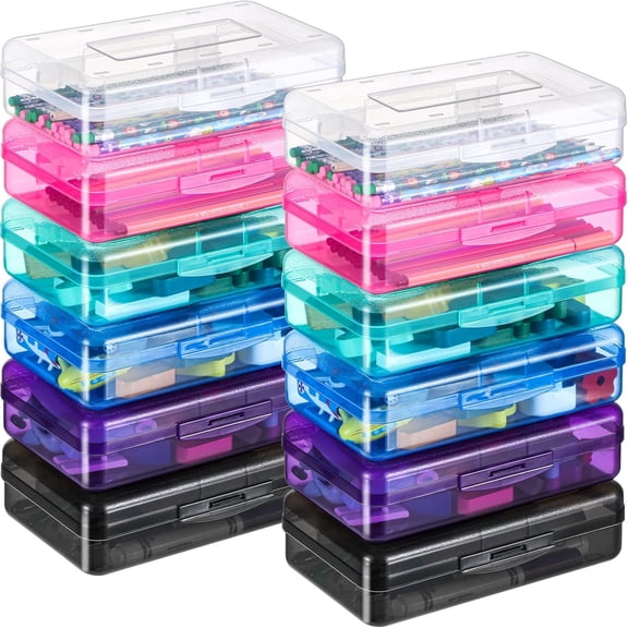 24 Pack Clear Plastic Pencil Boxes, Large Stackable Stationery Organizer, Bulk Crayon Storage Case for Classroom and Daily Use, Transparent