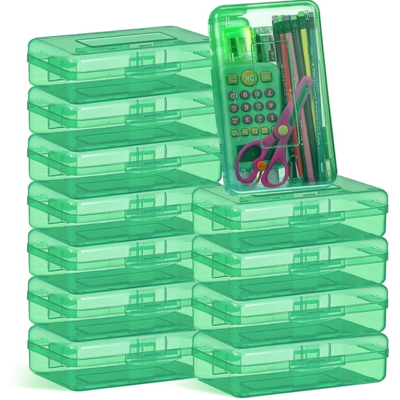 24 Pack Clear Plastic Pencil Boxes, Large Stackable Stationery Organizer, Bulk Crayon Storage Case for Classroom and Daily Use, Transparent