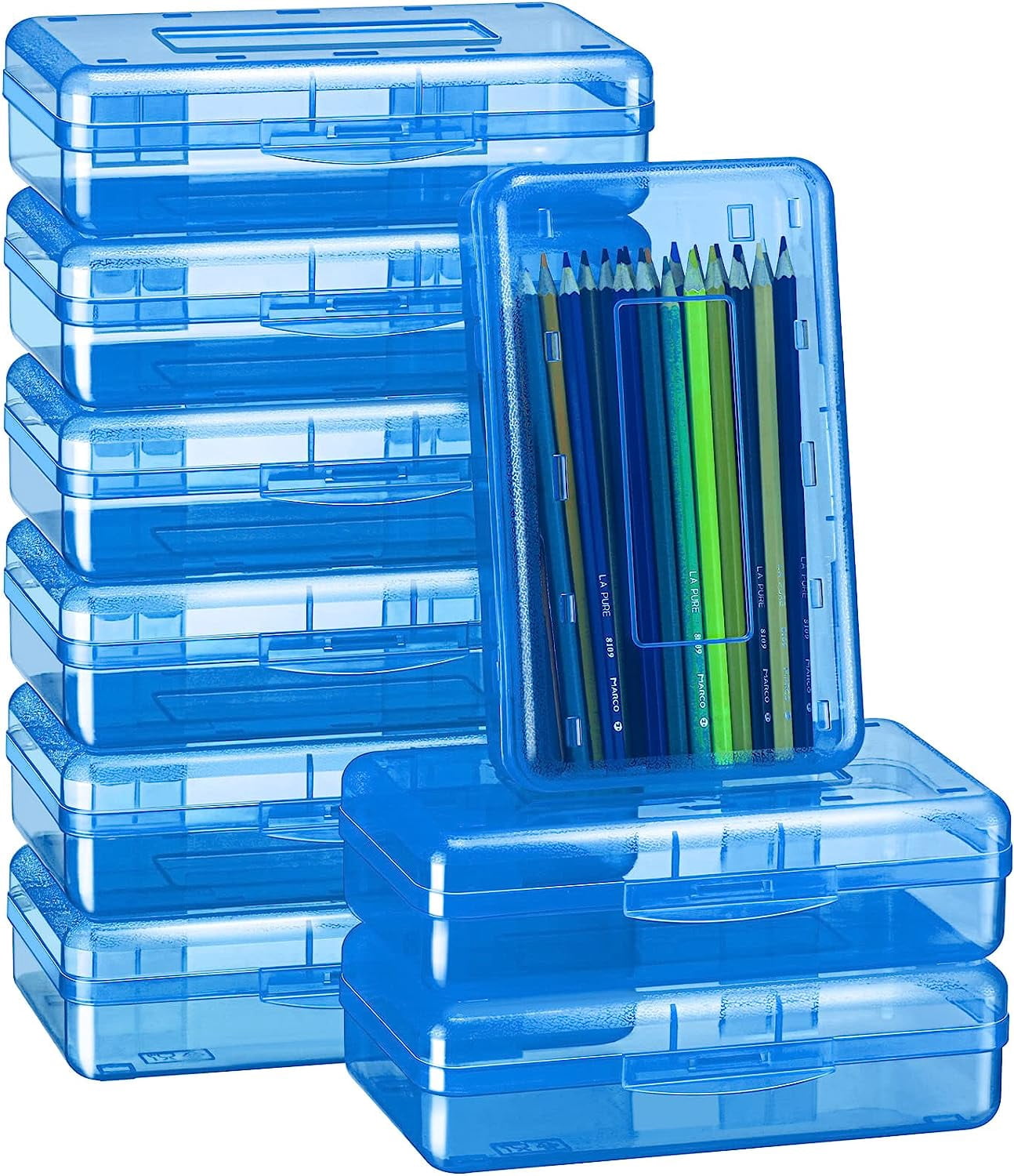24 Pack Clear Plastic Pencil Boxes, Large Stackable Stationery Organizer, Bulk Crayon Storage Case for Classroom and Daily Use, Transparent