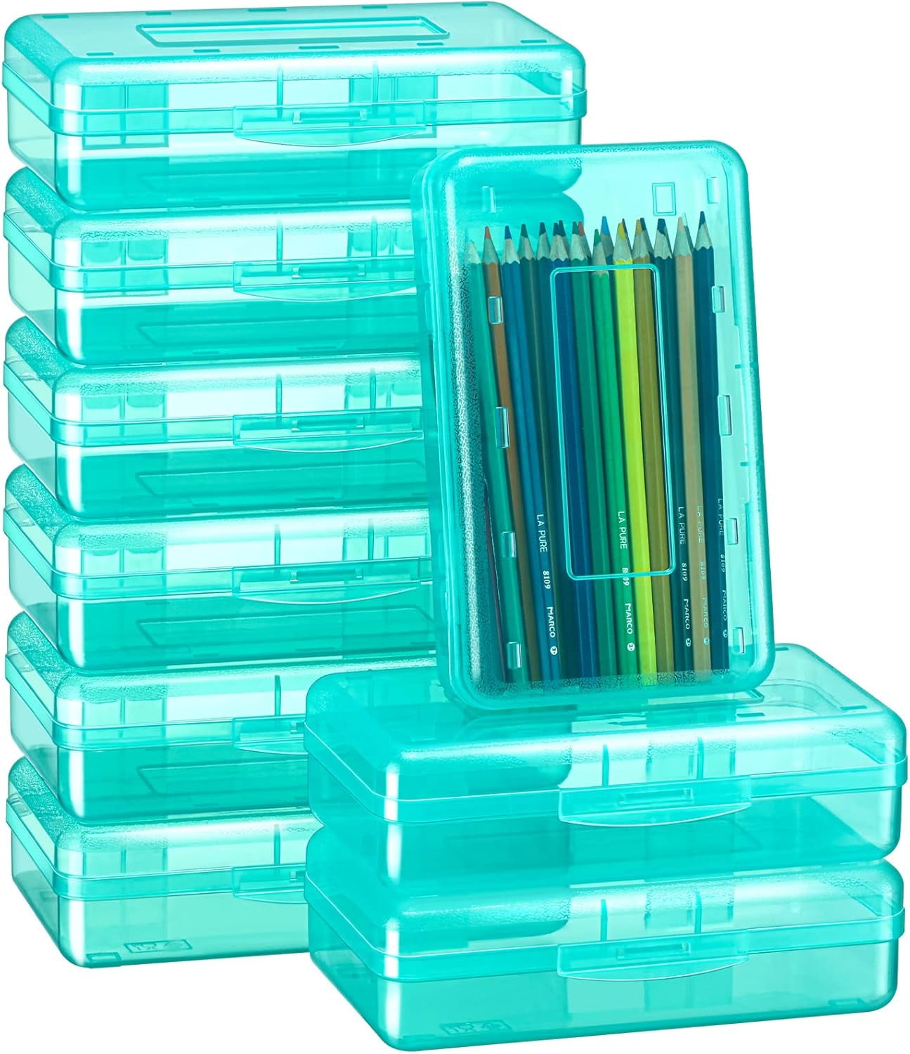 24 Pack Clear Plastic Pencil Boxes, Large Stackable Stationery Organizer, Bulk Crayon Storage Case for Classroom and Daily Use, Transparent