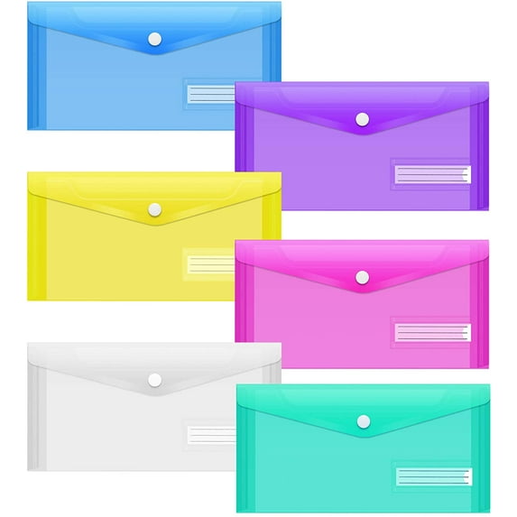 24 Pack Clear Plastic Pencil Pouch, Poly Envelopes File Folder Bill Bag, Assorted Colors