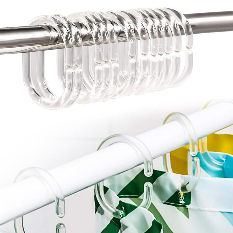 24 Pack Clear Shower Curtain Rings Hooks Bathroom Plastic Pole Rail Guide  Hanger