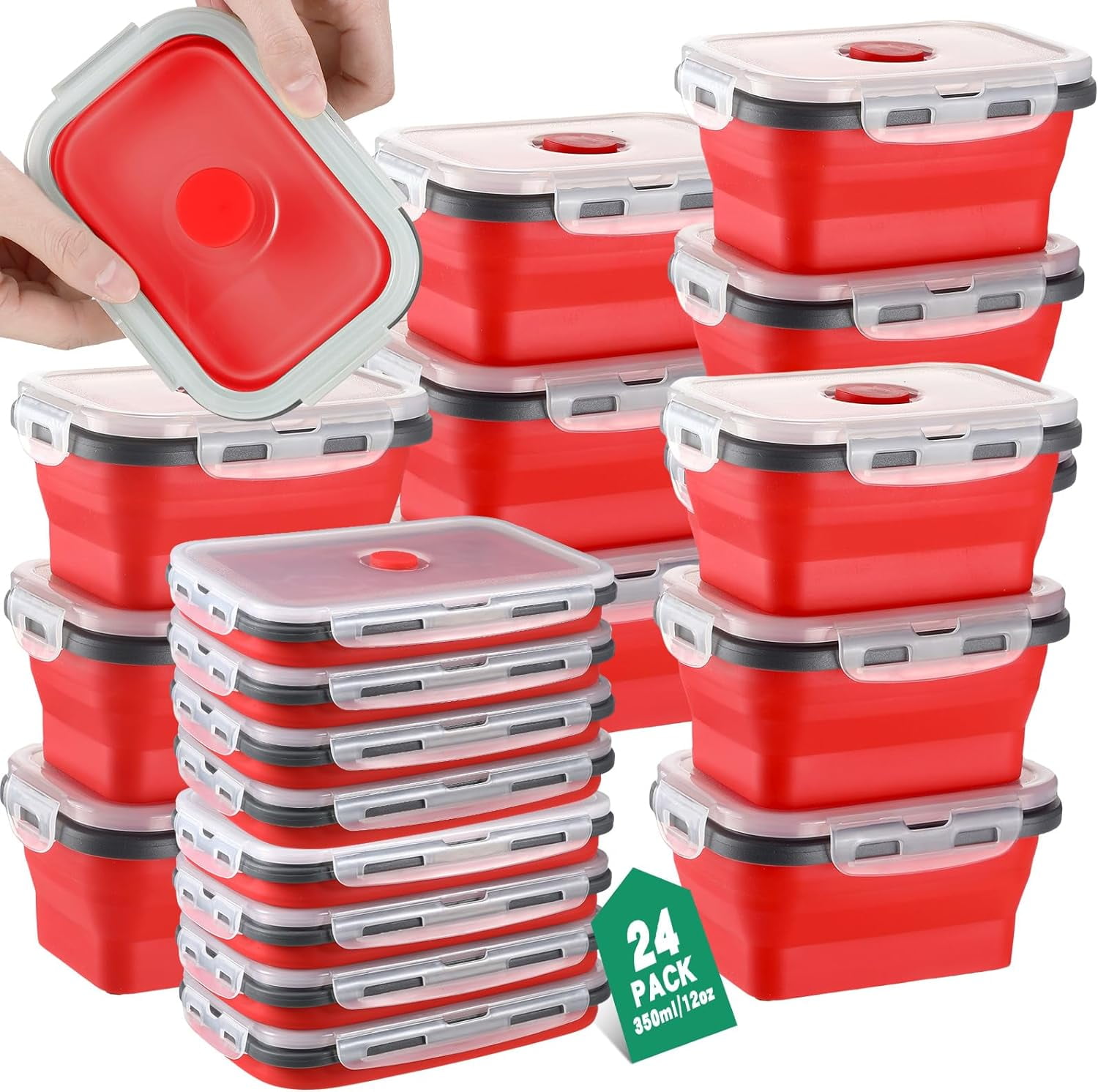 24 Pack Collapsible Food Containers with Lids 12oz Small Christmas Food