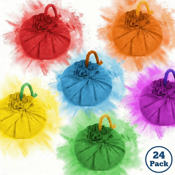 24-Pack Color Run Powder Balls, 6 Colors Reusable Color Powder Bombs for Holi Festivals, Gender Reveals, Team Building